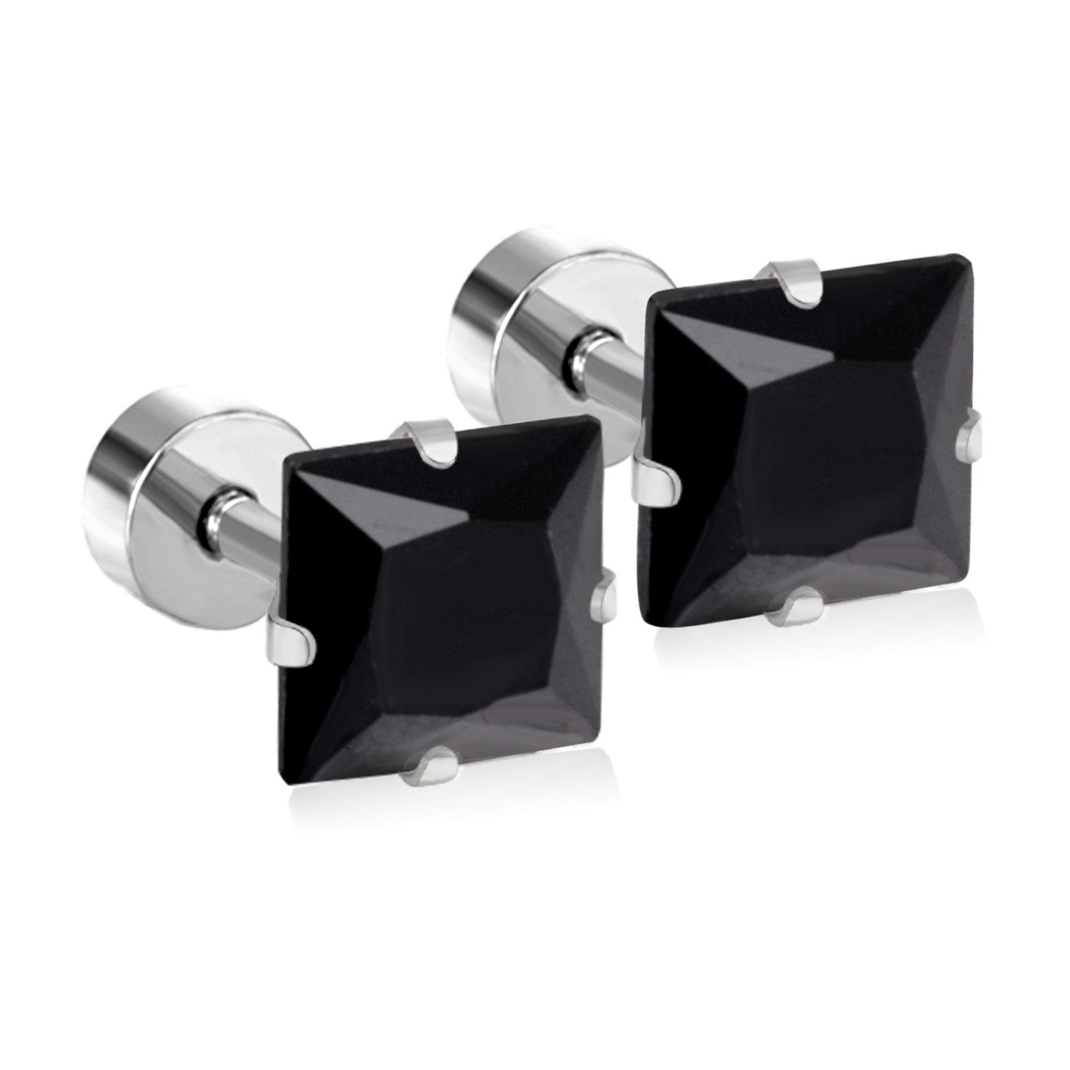 12 pair ASON 3-7mm Square Cubic Zirconia Screw Piercing Stud Earring Set Gold Color for Women Girl Men Ear Stainless Steel Jewelry asonjewelry